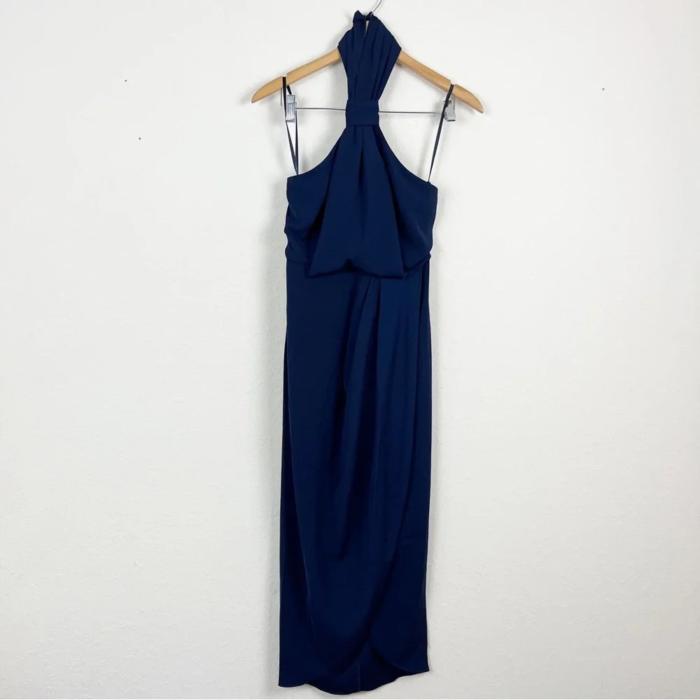 Shona Joy Core Knot Draped Dress in Navy Size 4 - Picture 2 of 8